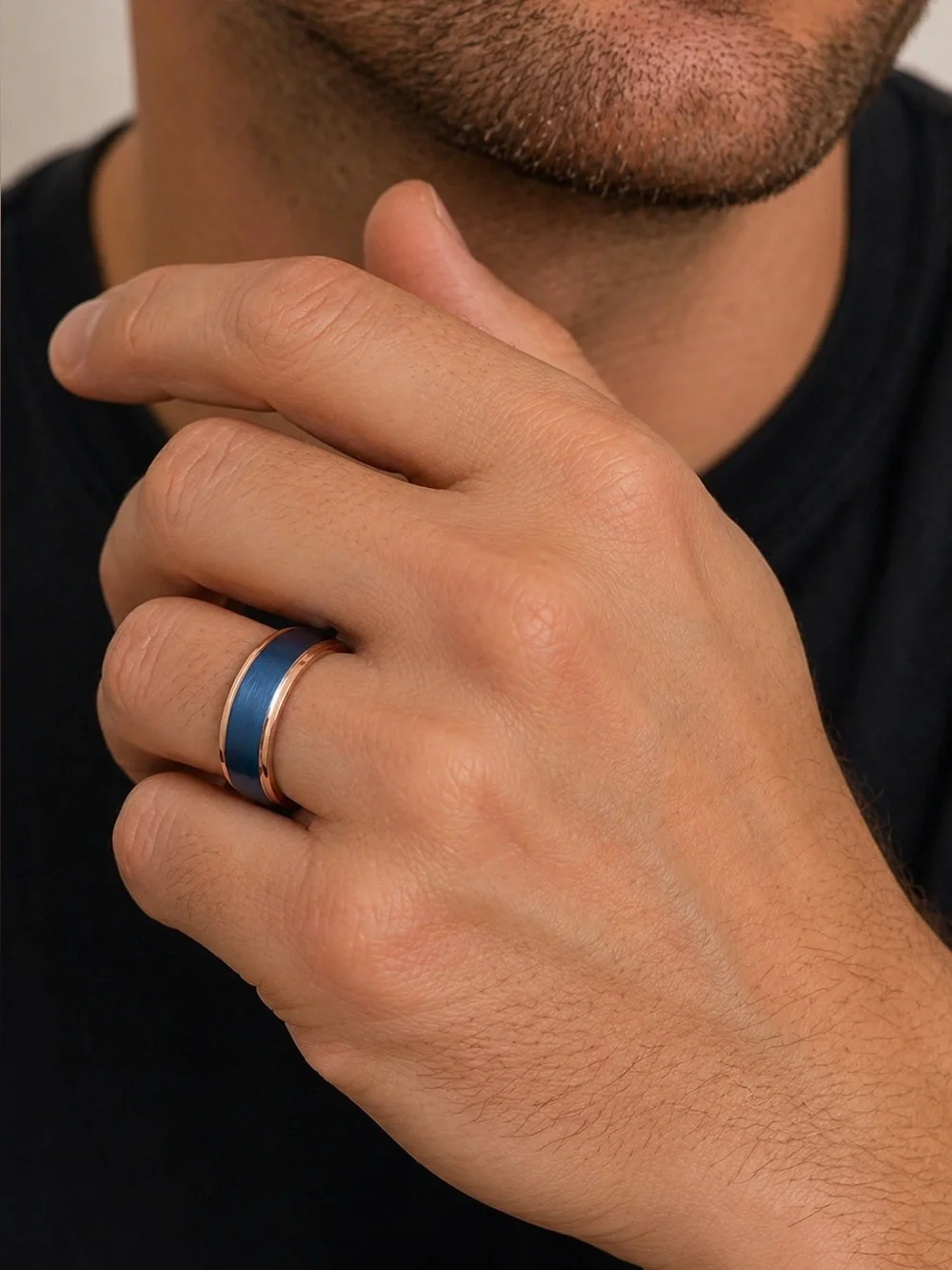 Blue and Gold Dual Tone Tungsten Carbide Men’s Wedding Band Ring Brushed Finish
